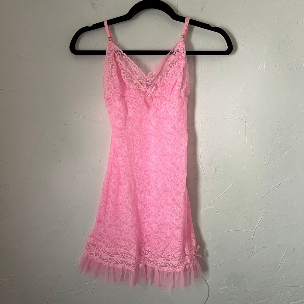Victoria's Secret Pink Lace Babydoll y2k Coquette Lingerie Slip Dress Dollcore M - Picture 7 of 14